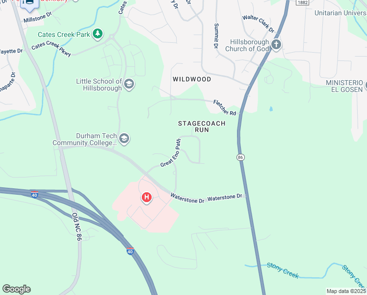 map of restaurants, bars, coffee shops, grocery stores, and more near 515 Historic Drive in Hillsborough