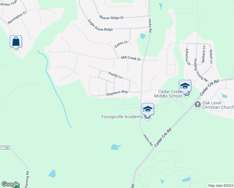 map of restaurants, bars, coffee shops, grocery stores, and more near Stephens Way in Franklin County