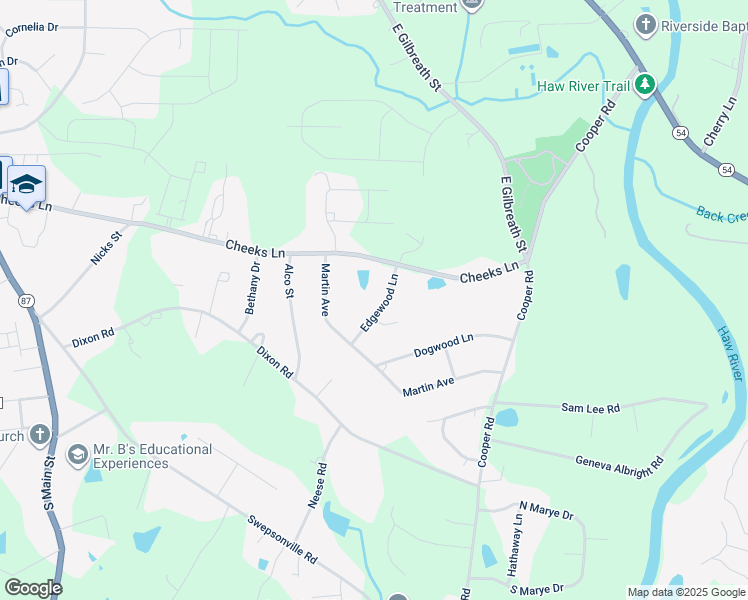 map of restaurants, bars, coffee shops, grocery stores, and more near 1845 Edgewood Lane in Graham