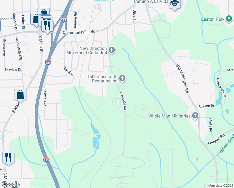 map of restaurants, bars, coffee shops, grocery stores, and more near 3920 Overdale Road in Winston-Salem