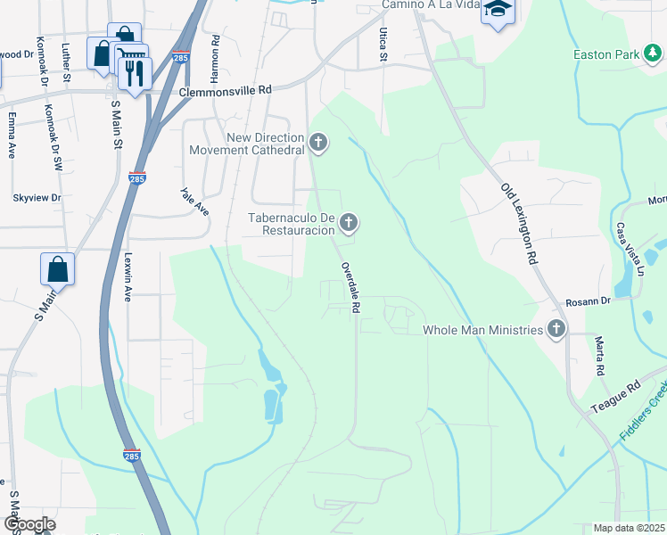 map of restaurants, bars, coffee shops, grocery stores, and more near 3920 Overdale Road in Winston-Salem