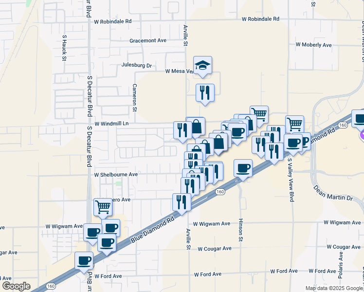 map of restaurants, bars, coffee shops, grocery stores, and more near 8175 Fewkes Canyon Court in Las Vegas