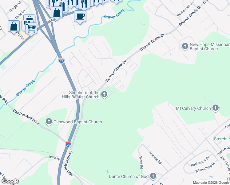 map of restaurants, bars, coffee shops, grocery stores, and more near 406 East Beaver Creek Drive in Knoxville