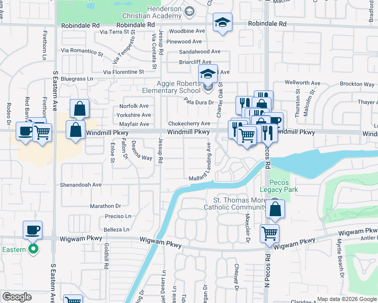 map of restaurants, bars, coffee shops, grocery stores, and more near 2716 Cricket Hollow Court in Henderson