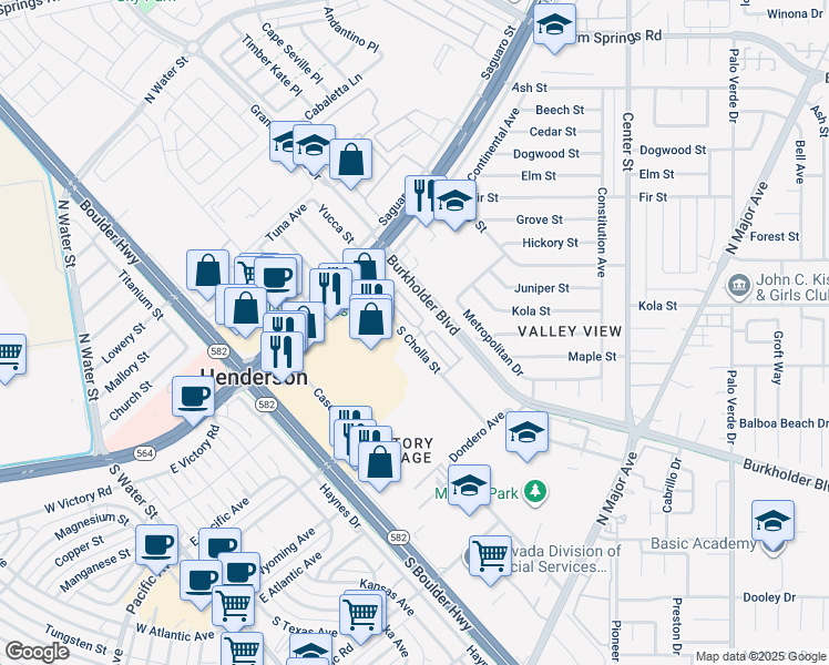 map of restaurants, bars, coffee shops, grocery stores, and more near 209 Belmont Canyon Place in Henderson