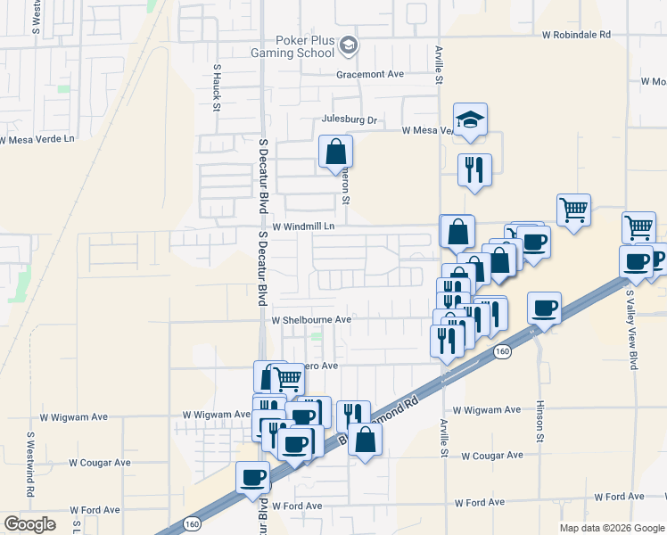 map of restaurants, bars, coffee shops, grocery stores, and more near 8175 Arville Street in Las Vegas