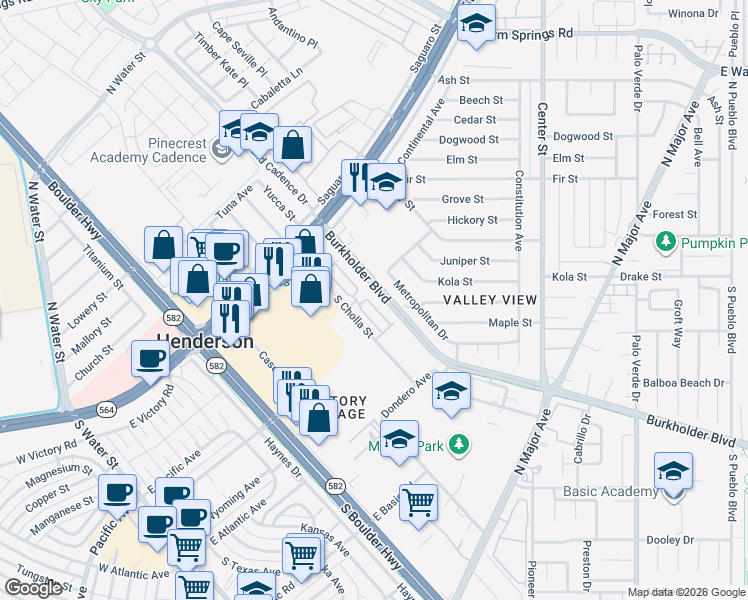 map of restaurants, bars, coffee shops, grocery stores, and more near 185 Belmont Canyon Place in Henderson