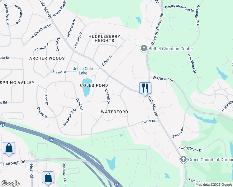 map of restaurants, bars, coffee shops, grocery stores, and more near 1500 Richsand Street in Durham