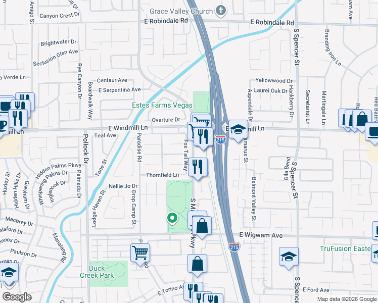 map of restaurants, bars, coffee shops, grocery stores, and more near 8190 Fox Tail Way in Las Vegas