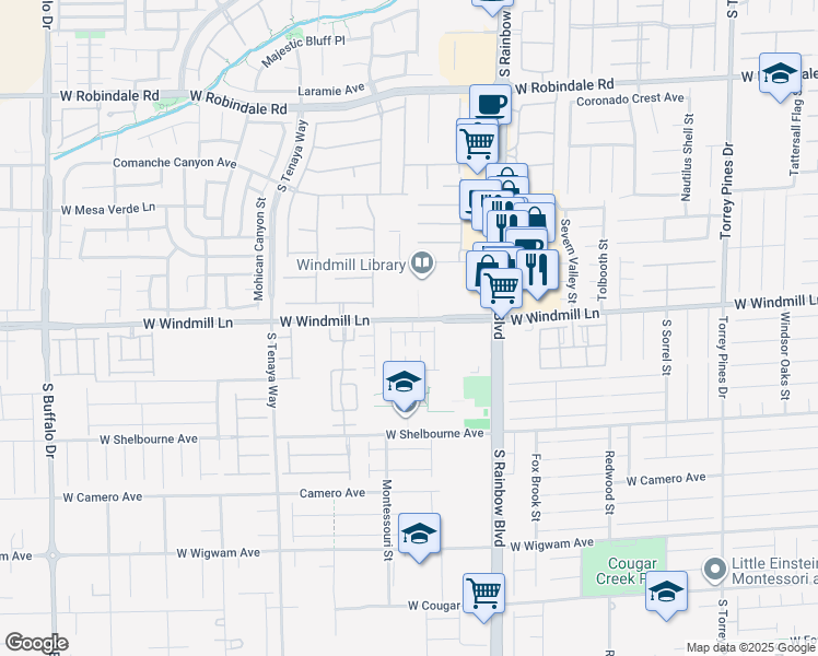 map of restaurants, bars, coffee shops, grocery stores, and more near 7078 Glacier River Avenue in Las Vegas