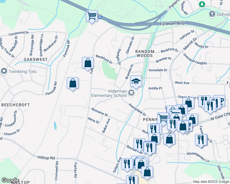 map of restaurants, bars, coffee shops, grocery stores, and more near 4501 Havenwood Drive in Greensboro