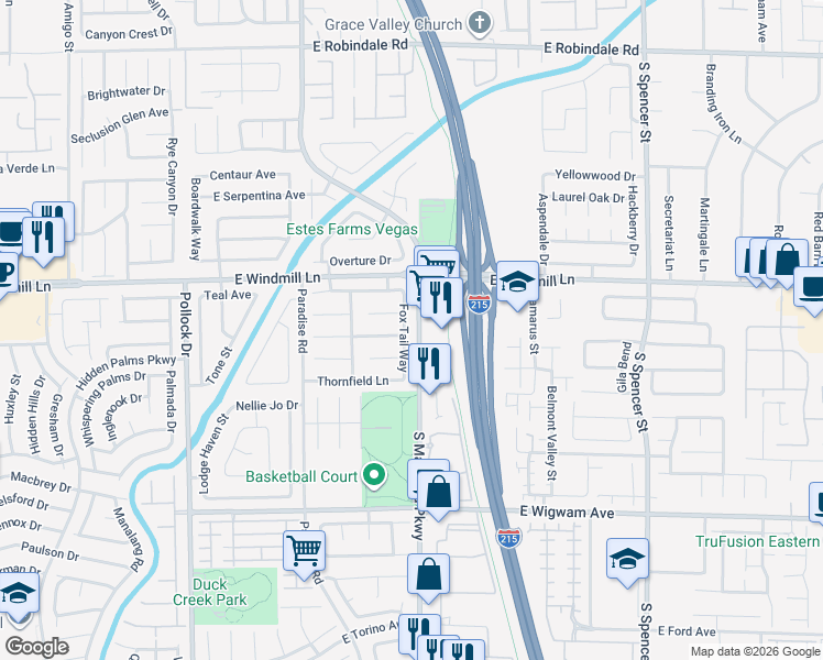 map of restaurants, bars, coffee shops, grocery stores, and more near 8190 Fox Tail Way in Las Vegas