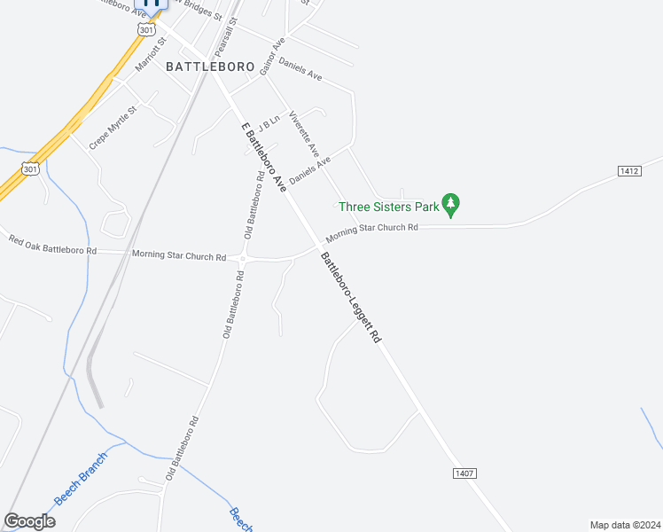 map of restaurants, bars, coffee shops, grocery stores, and more near Battleboro-Leggett Road in Rocky Mount