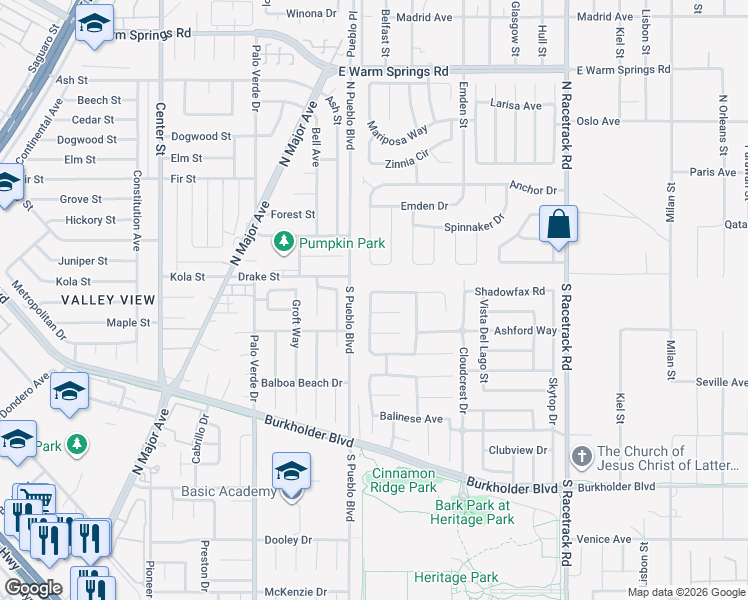 map of restaurants, bars, coffee shops, grocery stores, and more near 115 Yerba Santa Street in Henderson