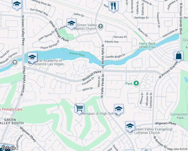 map of restaurants, bars, coffee shops, grocery stores, and more near 193 Raton Drive in Henderson