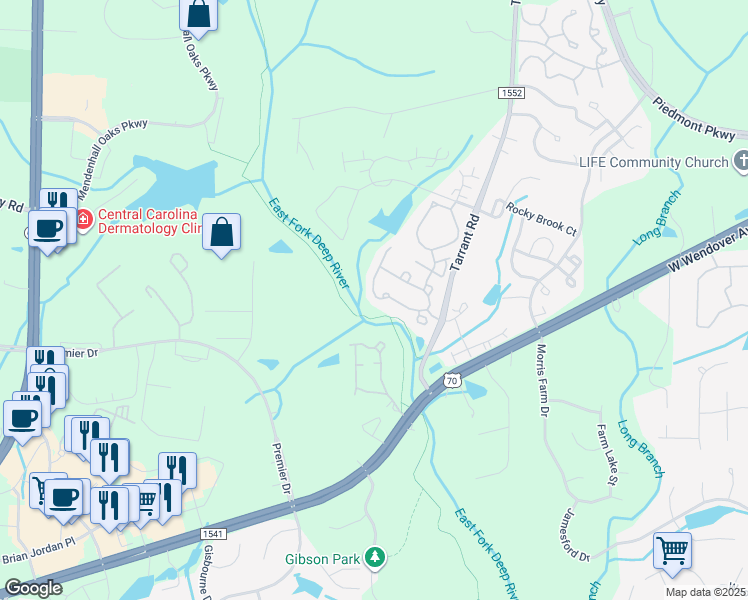 map of restaurants, bars, coffee shops, grocery stores, and more near 3857 Tarrant Trace Circle in High Point