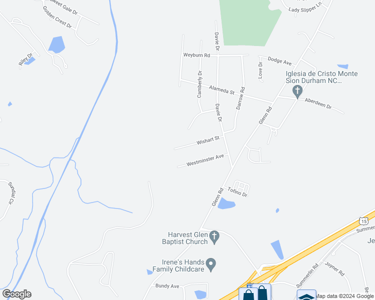 map of restaurants, bars, coffee shops, grocery stores, and more near 3614 Wishart Street in Durham