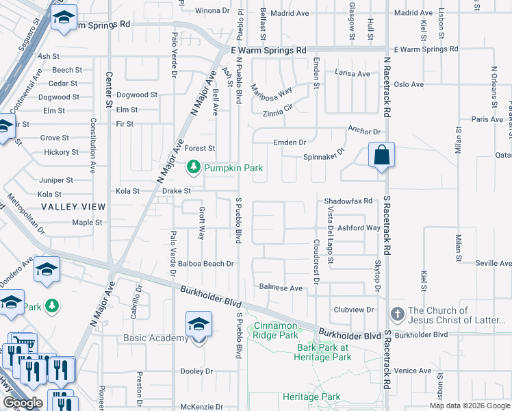 map of restaurants, bars, coffee shops, grocery stores, and more near 115 Yerba Santa Street in Henderson