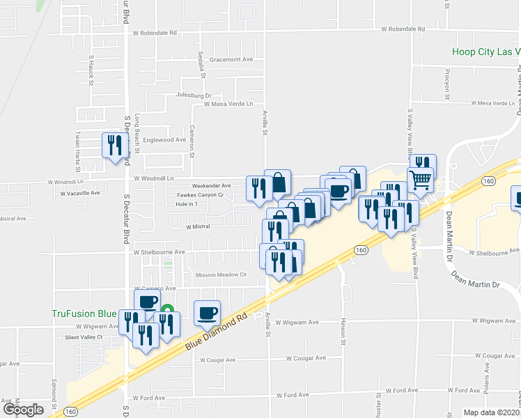 map of restaurants, bars, coffee shops, grocery stores, and more near 8175 Fewkes Canyon Court in Las Vegas