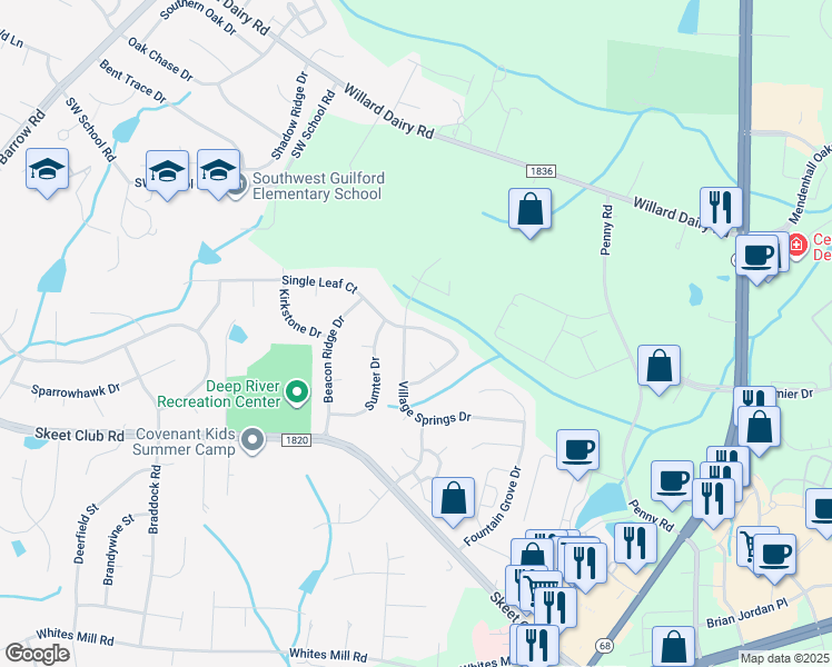 map of restaurants, bars, coffee shops, grocery stores, and more near 3704 Single Leaf Circle in High Point