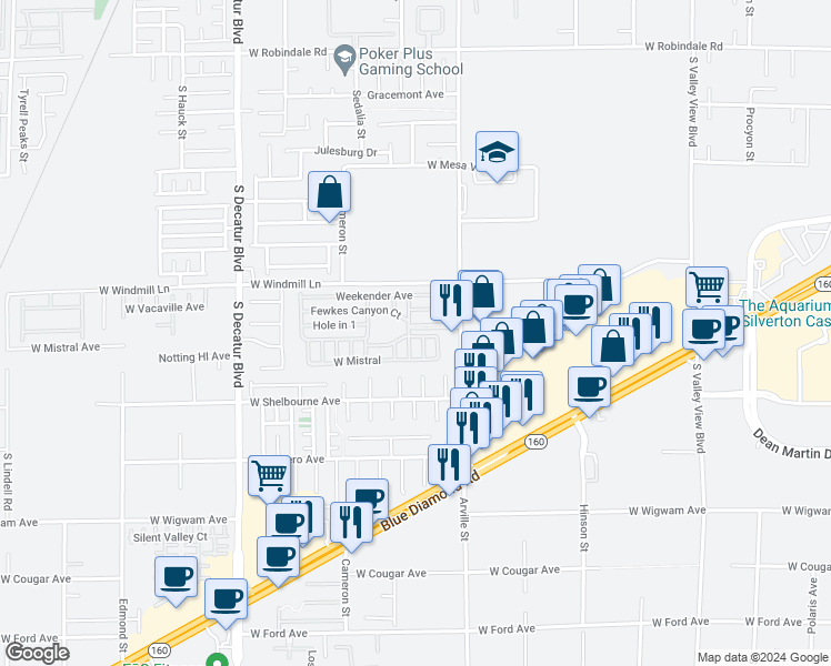 map of restaurants, bars, coffee shops, grocery stores, and more near 8175 Arville Street in Las Vegas
