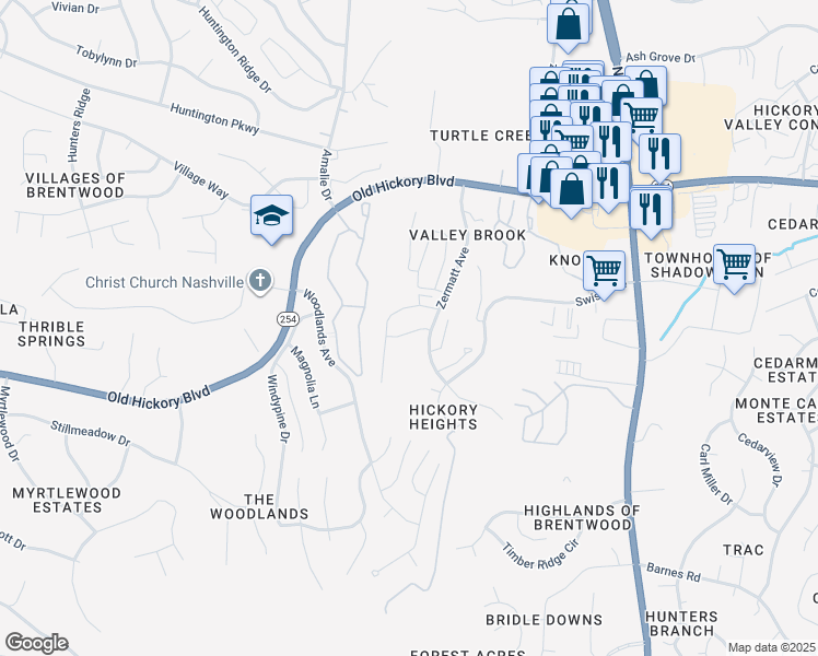 map of restaurants, bars, coffee shops, grocery stores, and more near 3716 Lausanne Drive in Nashville