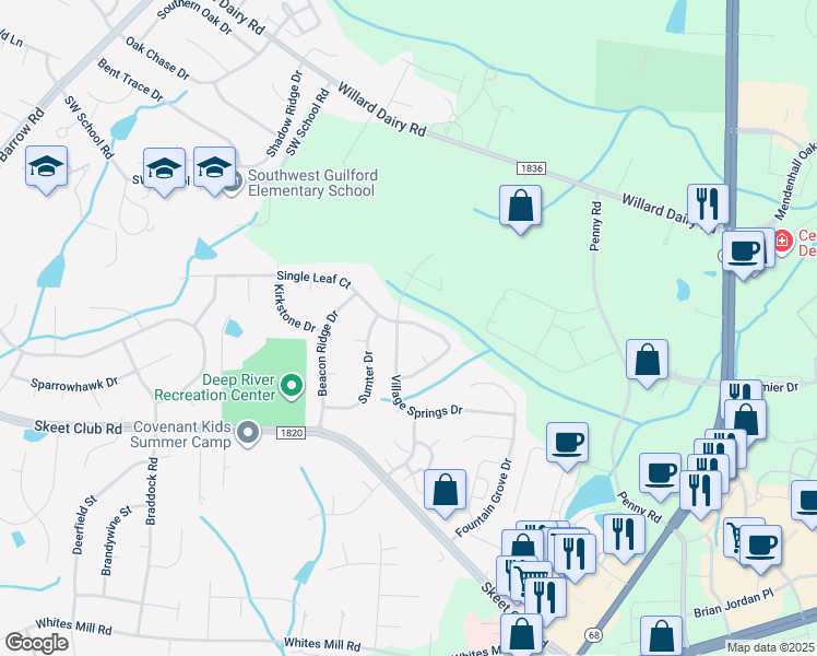 map of restaurants, bars, coffee shops, grocery stores, and more near 3704 Single Leaf Circle in High Point