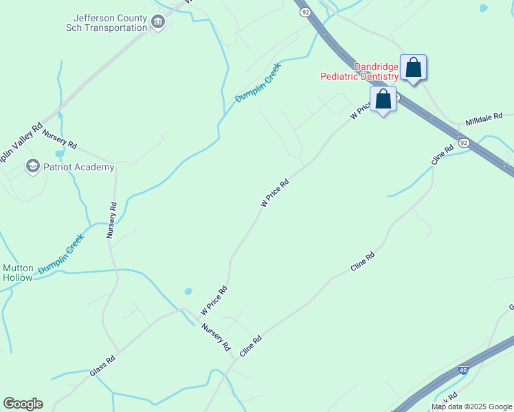 map of restaurants, bars, coffee shops, grocery stores, and more near 210-258 West Price Road in Dandridge
