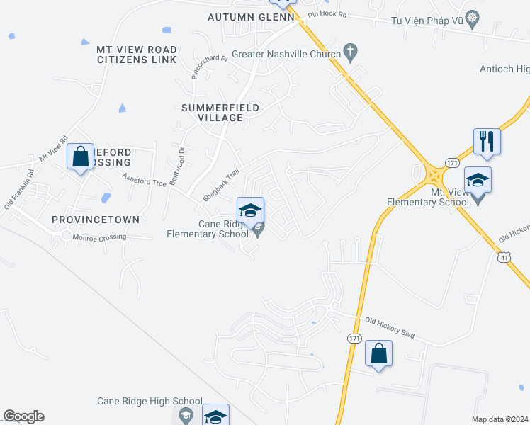 map of restaurants, bars, coffee shops, grocery stores, and more near Tupelo Street in Nashville