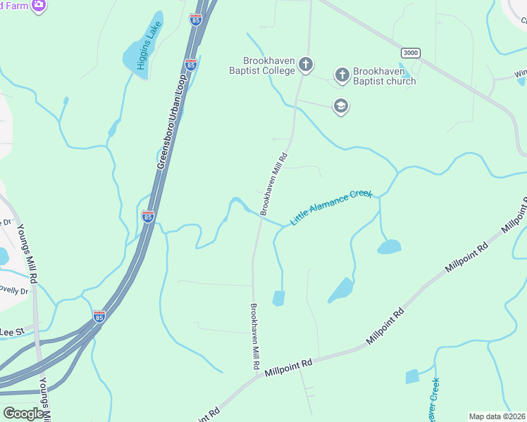map of restaurants, bars, coffee shops, grocery stores, and more near 1708 Brookhaven Mill Road in Greensboro