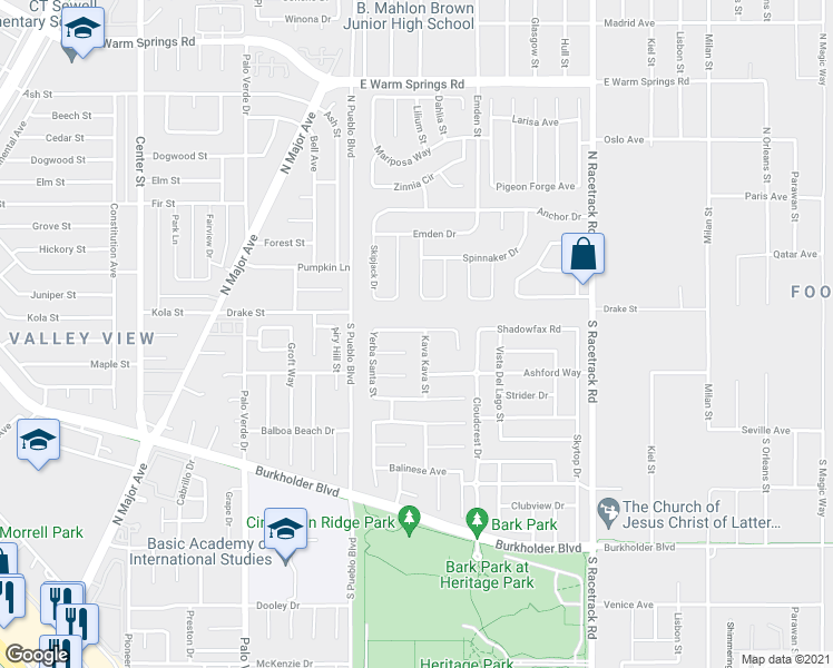 map of restaurants, bars, coffee shops, grocery stores, and more near 103 Kava Kava Street in Henderson