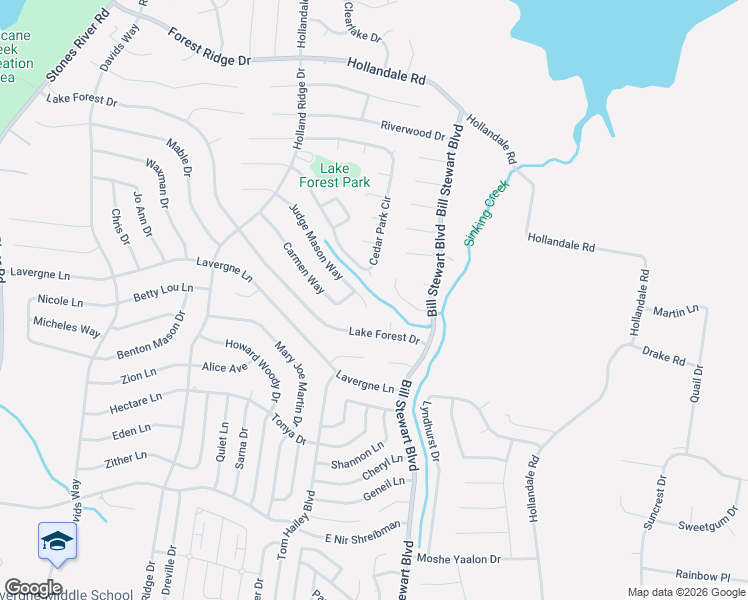 map of restaurants, bars, coffee shops, grocery stores, and more near 106 Travis Lane in La Vergne