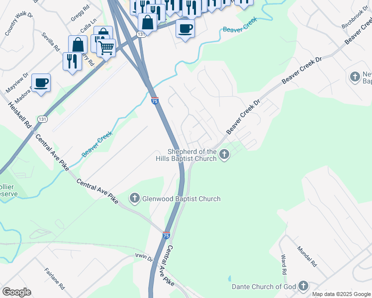 map of restaurants, bars, coffee shops, grocery stores, and more near 7201 Long Shot Lane in Knoxville
