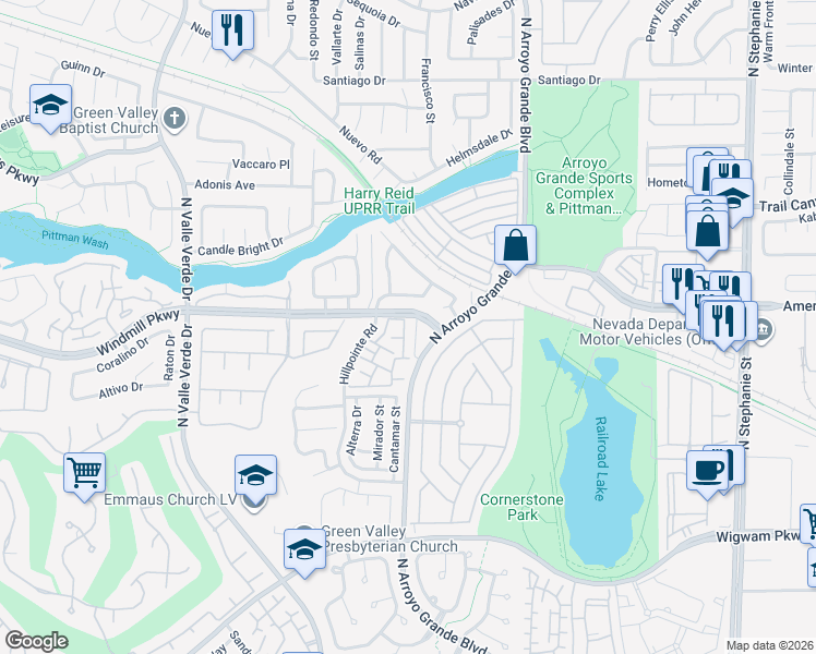 map of restaurants, bars, coffee shops, grocery stores, and more near 1851 Hillpointe Road in Henderson