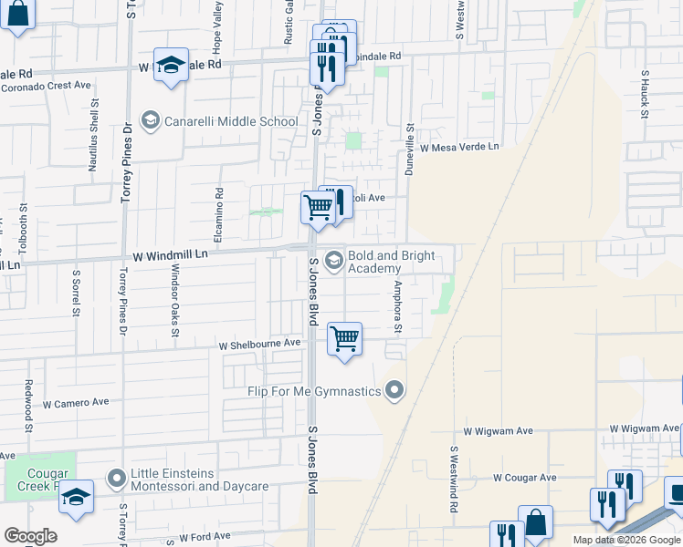 map of restaurants, bars, coffee shops, grocery stores, and more near in Las Vegas