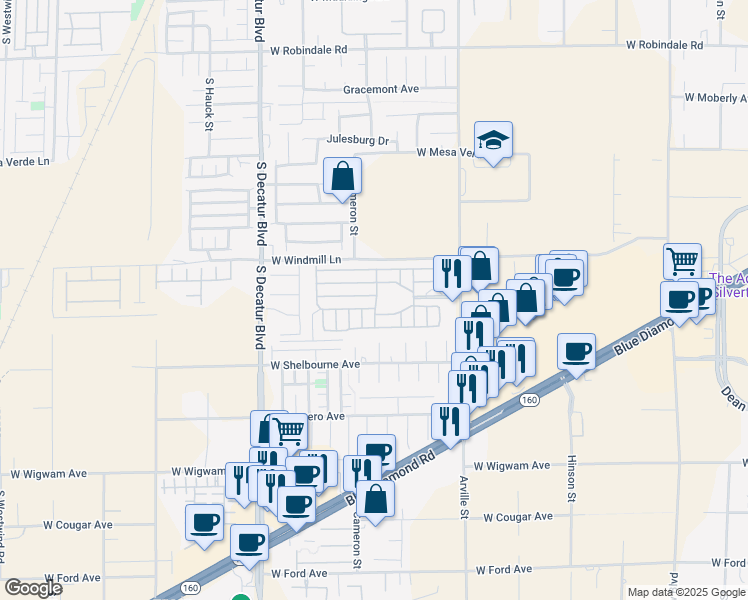 map of restaurants, bars, coffee shops, grocery stores, and more near 8175 Arville Street in Las Vegas