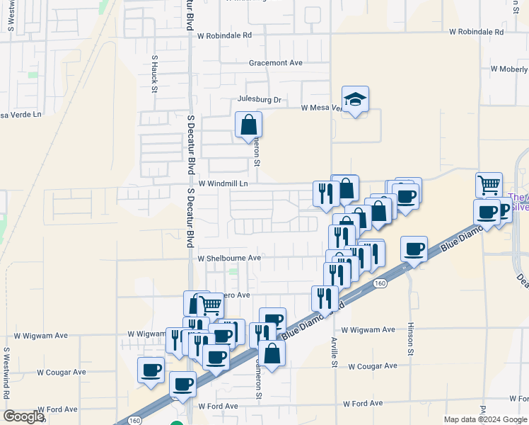 map of restaurants, bars, coffee shops, grocery stores, and more near 8175 Arville Street in Las Vegas