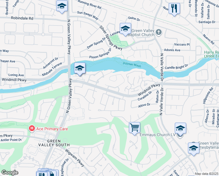 map of restaurants, bars, coffee shops, grocery stores, and more near 2087 Angel Falls Drive in Henderson