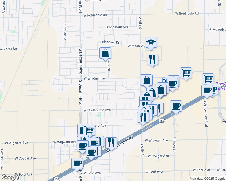 map of restaurants, bars, coffee shops, grocery stores, and more near 8175 Arville Street in Las Vegas