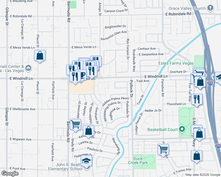 map of restaurants, bars, coffee shops, grocery stores, and more near 8170 Sandy Creek Drive in Las Vegas
