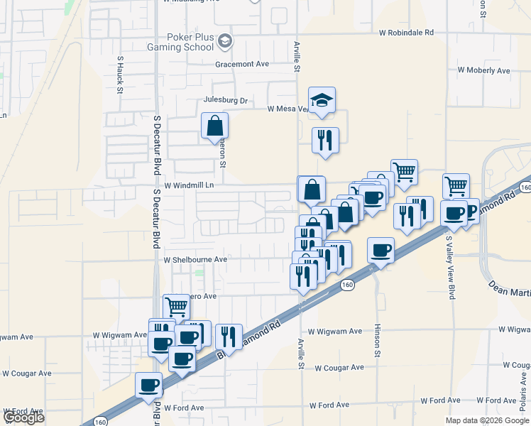 map of restaurants, bars, coffee shops, grocery stores, and more near Great American St in Enterprise