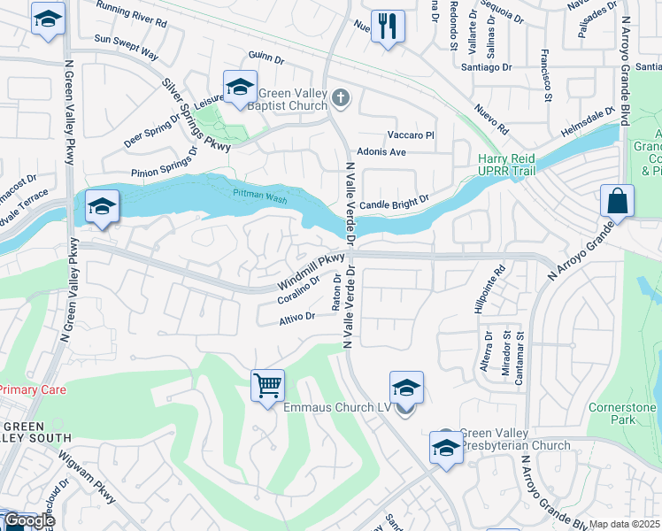 map of restaurants, bars, coffee shops, grocery stores, and more near 1904 Coralino Drive in Henderson
