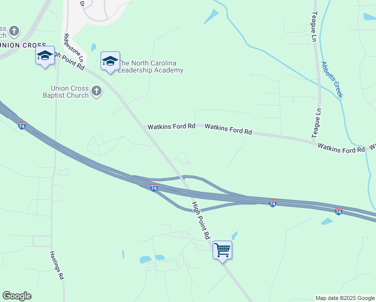 map of restaurants, bars, coffee shops, grocery stores, and more near 4475 High Point Road in Kernersville