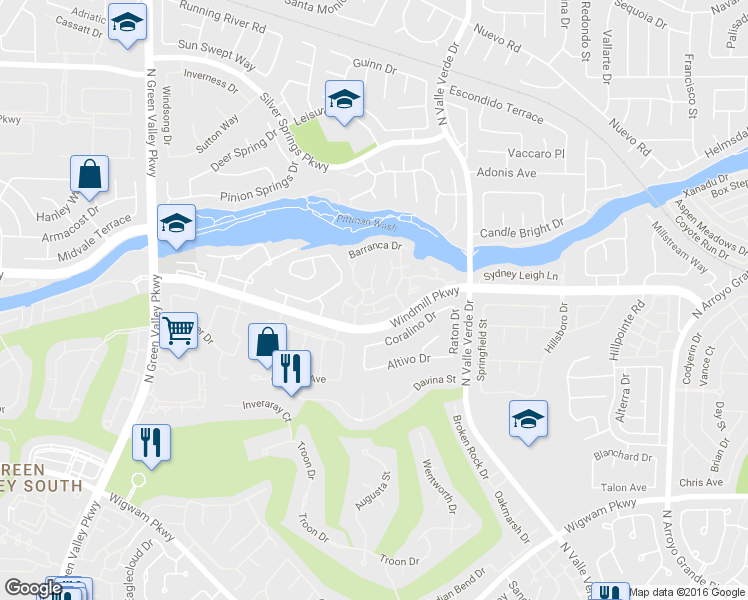 map of restaurants, bars, coffee shops, grocery stores, and more near 224 Garfield Drive in Henderson