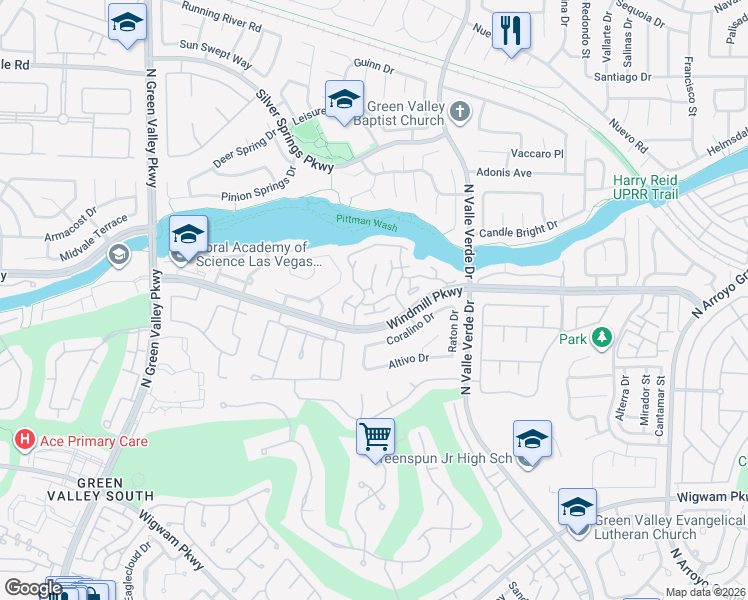 map of restaurants, bars, coffee shops, grocery stores, and more near 224 Garfield Drive in Henderson