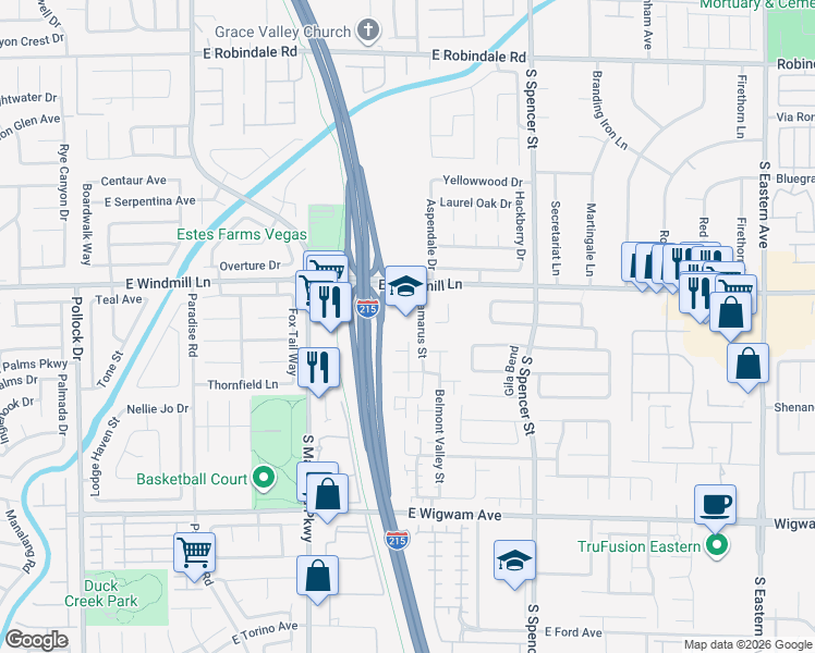 map of restaurants, bars, coffee shops, grocery stores, and more near 1458 Cabot Valley Court in Las Vegas