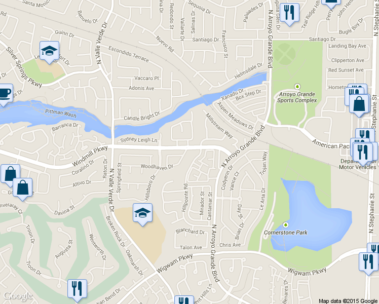 map of restaurants, bars, coffee shops, grocery stores, and more near 1855 Woodhaven Dr in Henderson