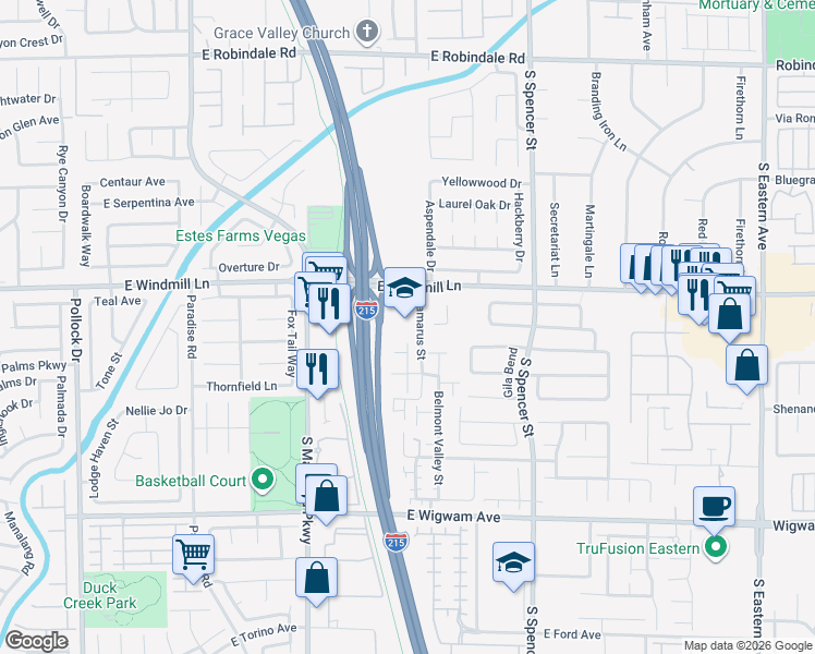 map of restaurants, bars, coffee shops, grocery stores, and more near 8185 Tamarus Street in Las Vegas