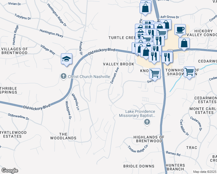 map of restaurants, bars, coffee shops, grocery stores, and more near 2324 Zermatt Avenue in Nashville