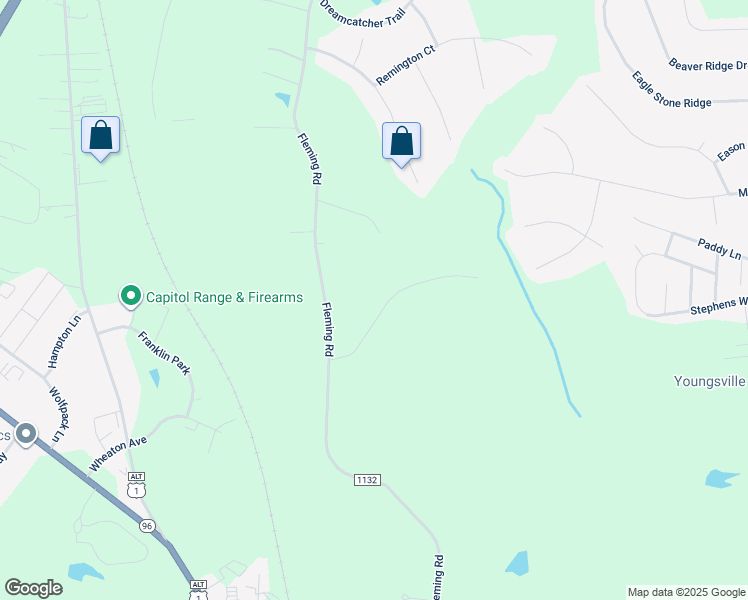 map of restaurants, bars, coffee shops, grocery stores, and more near 121 Fleming Farm Drive in Youngsville